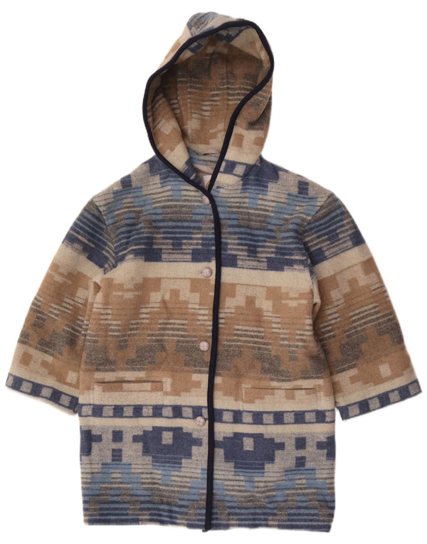 vintage Femme Manteau à capuche UK 12 Laine géométrique multicolore moyenne