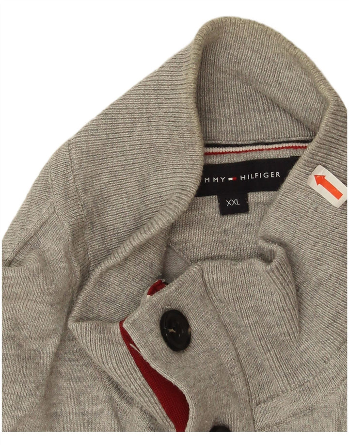 Tommy Hilfiger Pull à col boutonné pour homme 2XL Gris Coton