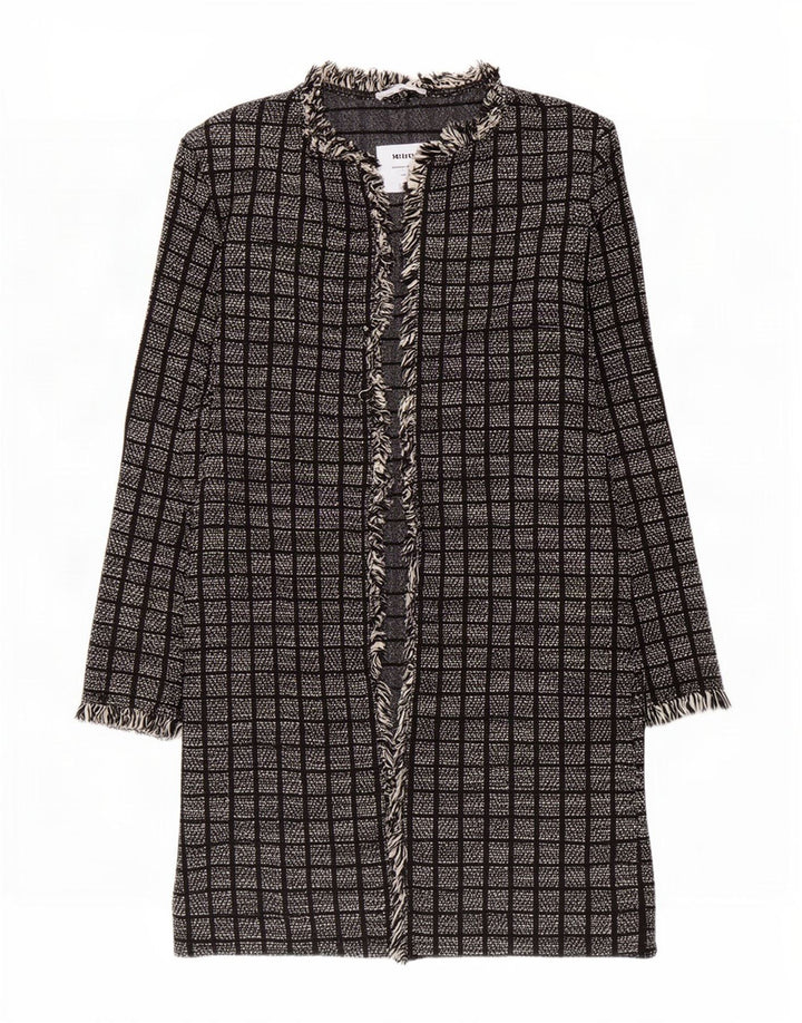 Zara Womens Open Overcoat UK 14 Medium Black Check Coton