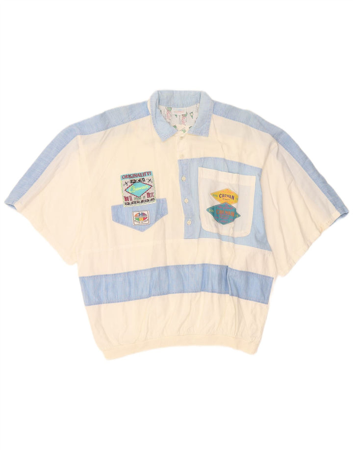 Chewan Chemise pull graphique à manches courtes pour homme Taille unique Blanc Colorblock