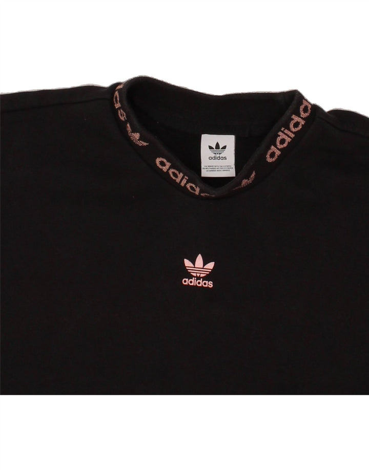 ADIDAS Womens Graphic Sweatshirt Jumper UK 14 Medium Black Cotton Vintage Adidas and Second-Hand Adidas from Messina Hembry 