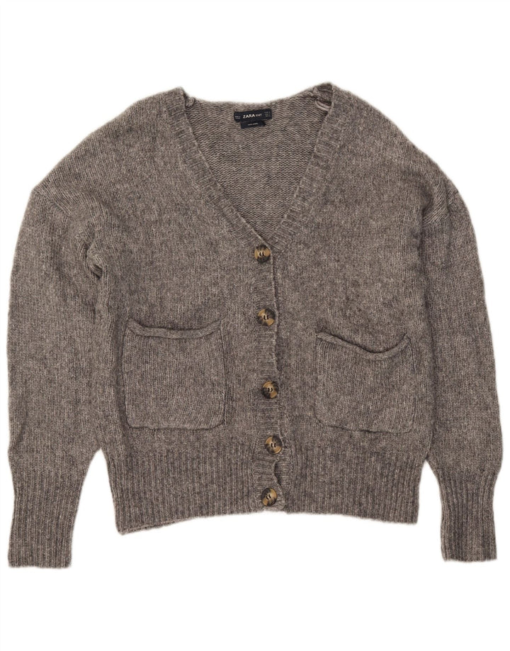 Zara Cardigan Femme Pull UK 14 Gris Moyen Acrylique Moucheté