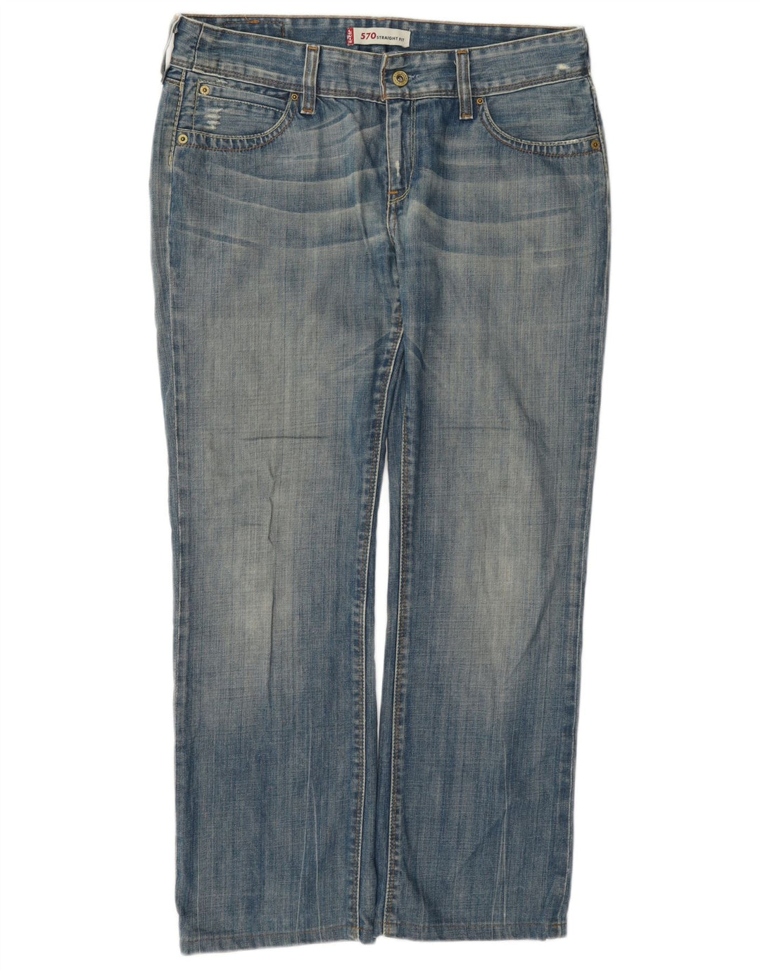 Levi's Jean Droit 570 Vieilli Femme W32 L28 Bleu Coton
