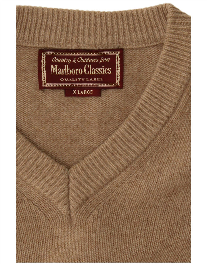 Marlboro Classics Pull col V pour homme XL en laine beige