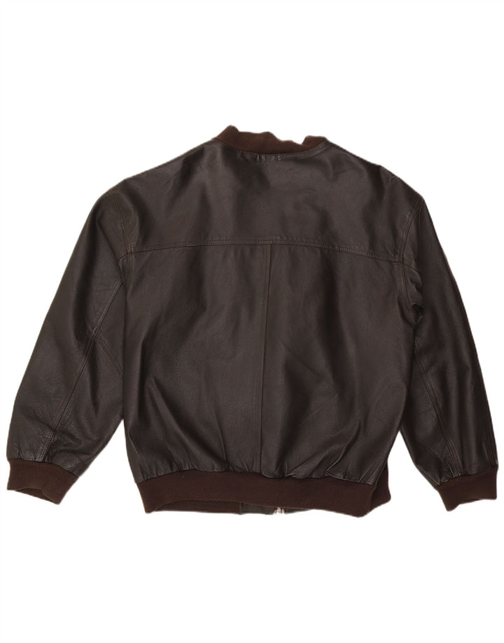 VINTAGE Veste en cuir coupe ample pour homme UK 36 Petit cuir marron