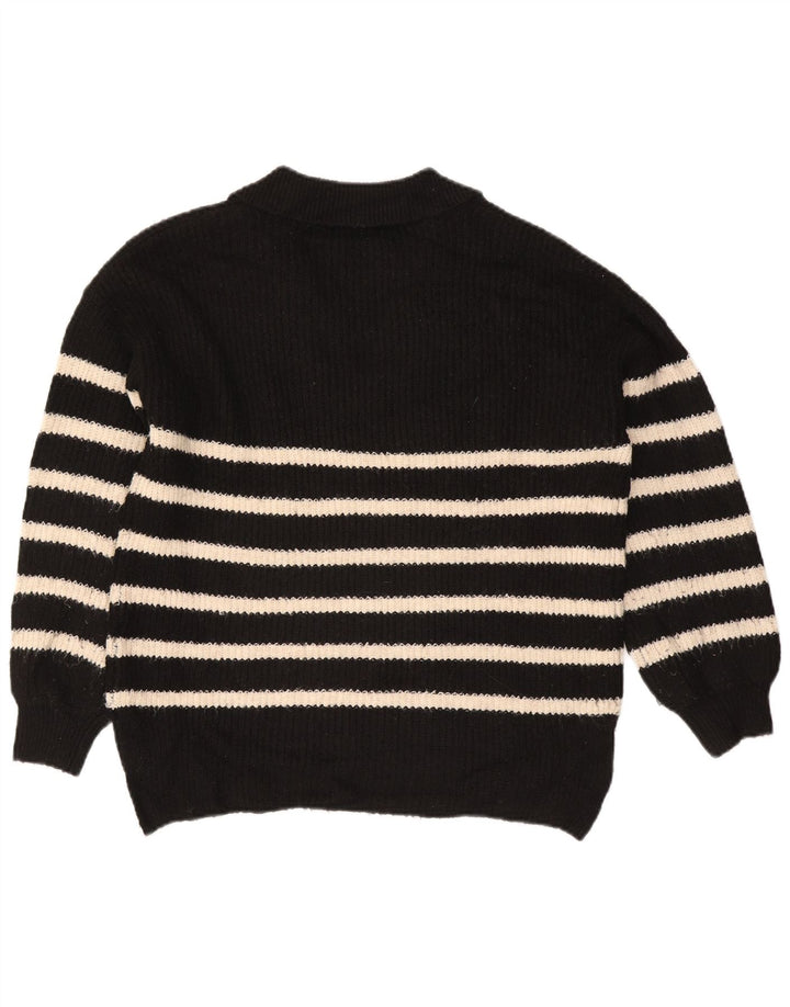 Marks & Spencer Pull à col polo pour femme UK 14 Medium Noir Rayé