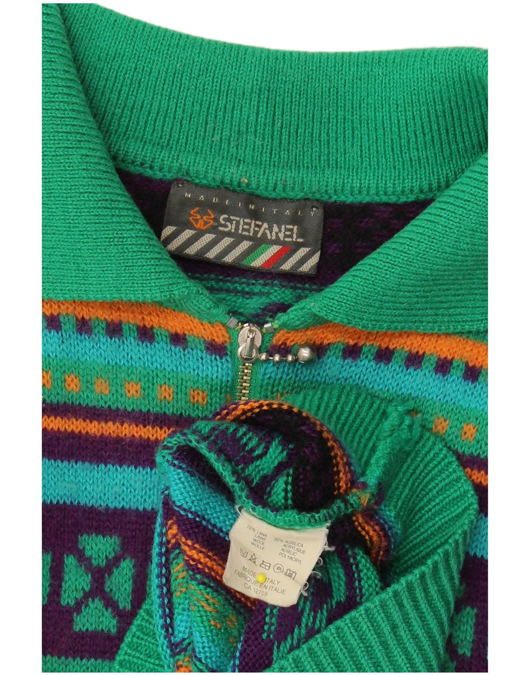 STEFANEL Robe polo en tricot à manches longues pour femme UK 14 Vert moyen géométrique