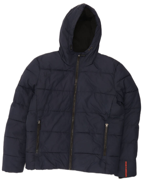 Superdry Veste matelassée à capuche pour hommes UK 38 Bleu marine moyen Polyester