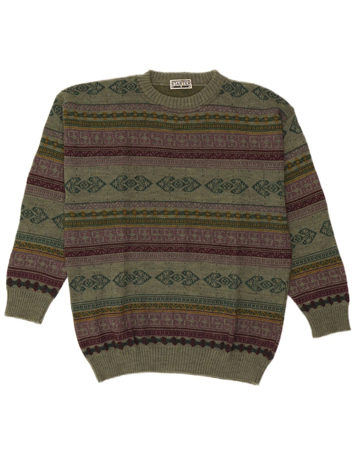 Starter Pull col rond pour homme XL en laine géométrique verte