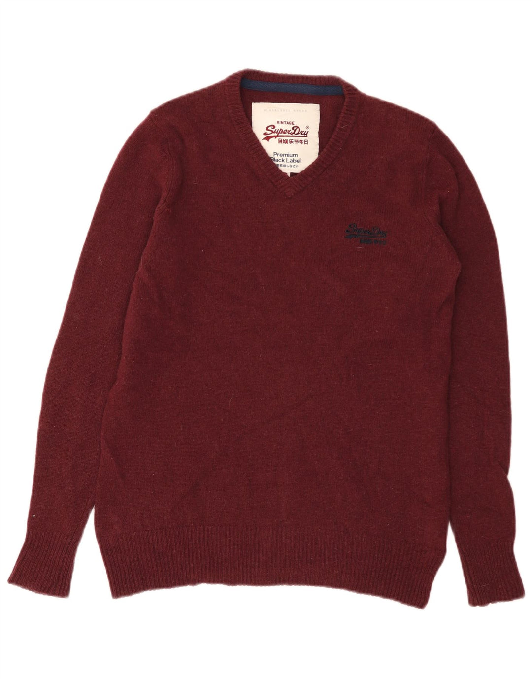 SUPERDRY Pull Col V Homme Petit Bordeaux Laine d'Agneau
