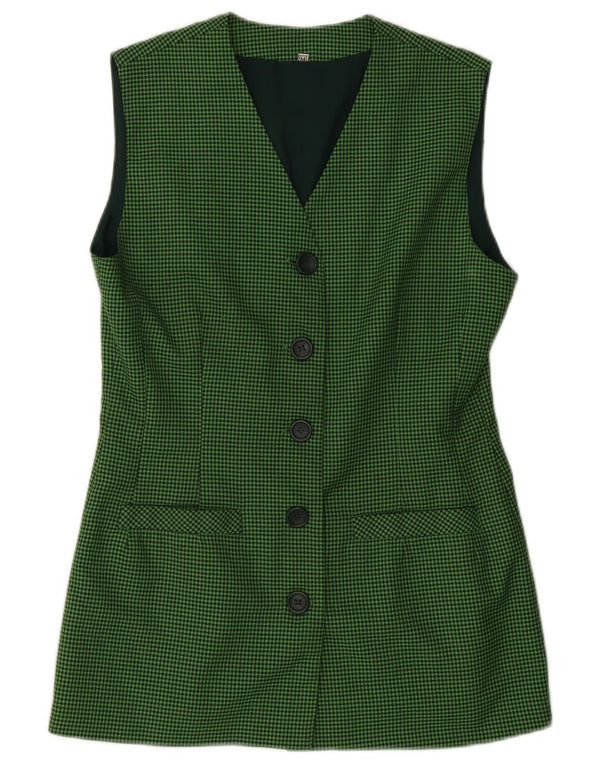 Veste blazer sans manches femme vintage UK 12 pied-de-poule vert moyen