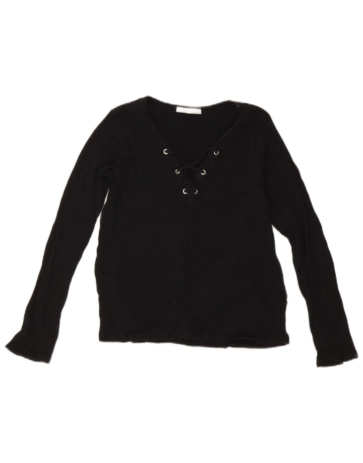 Zara Womens Crop Top Manches Longues UK 12 Moyen Noir