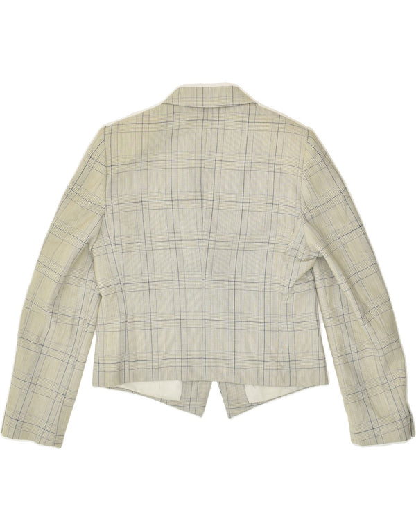 VINTAGE Femme 1 Bouton Blazer Veste UK 12 Gris Moyen Check Nouvelle Laine