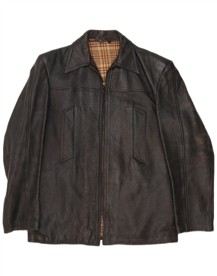 veste en cuir homme vintage UK 40 Grand Noir