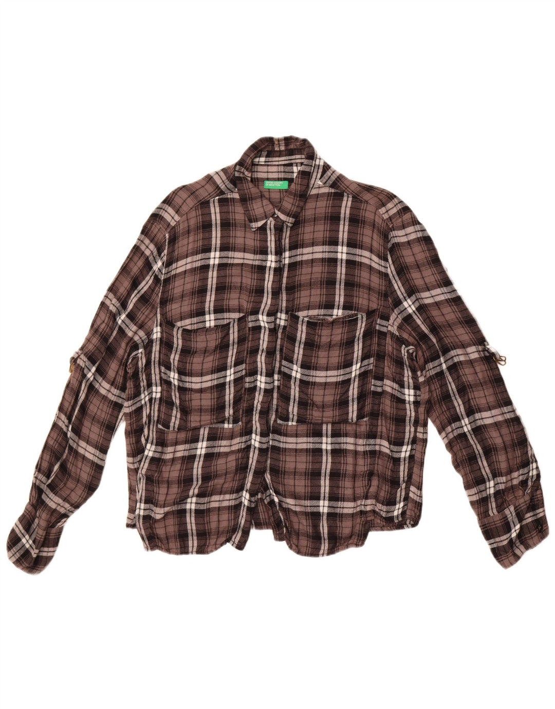 Benetton Chemise en flanelle pour femme UK 14 Grand carreaux marron