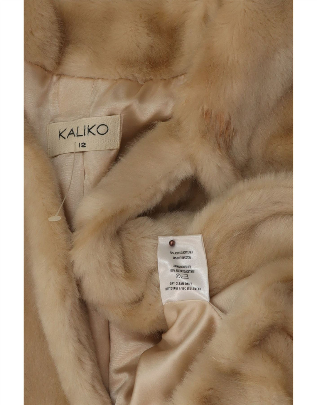 KALIKO Veste boléro sans manches en fausse fourrure pour femme UK 12 Beige moyen