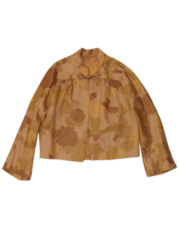 vintage Femmes 1 Bouton Crop Blazer Veste UK 14 Moyen Brun Floral