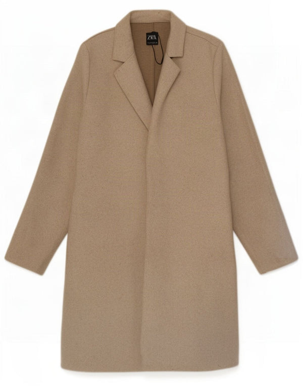 Zara Femme Manteau Ouvert UK 10 Petit Beige Polyester
