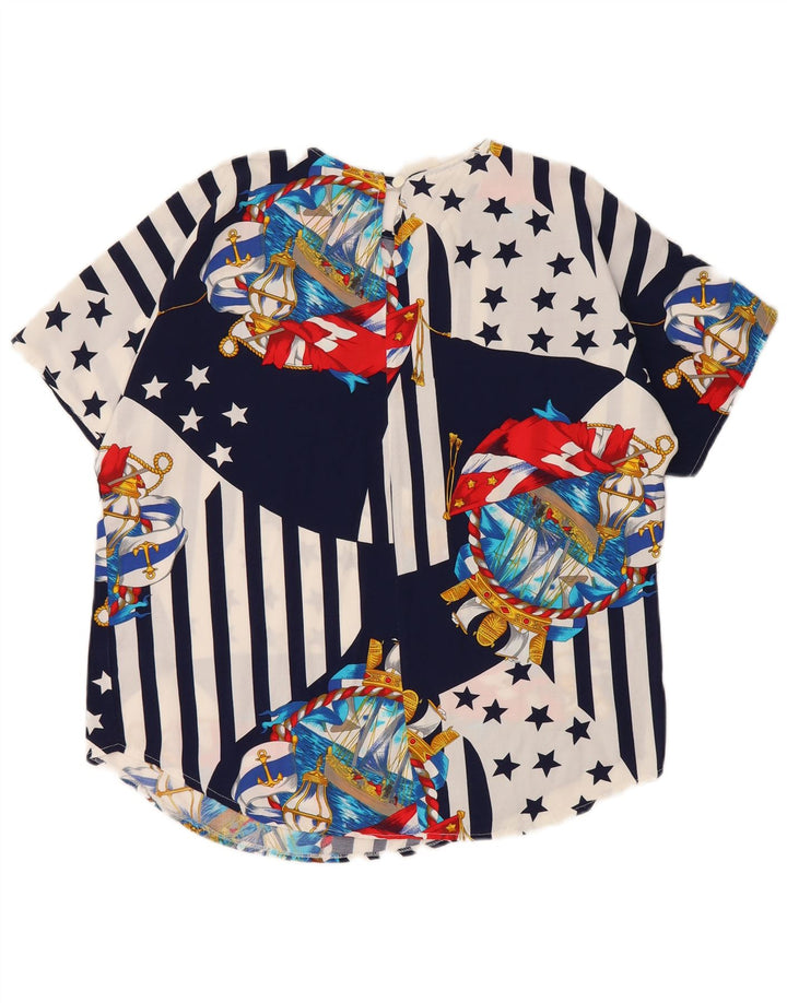 VINTAGE Chemisier Femme Top UK 10/12 Bleu Marine Moyen Colourblock