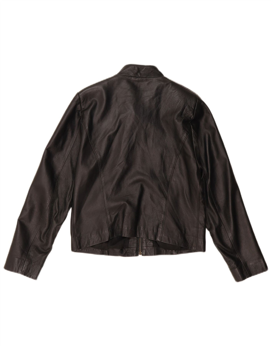 VINTAGE Veste en cuir crop femme UK 14 Cuir noir moyen