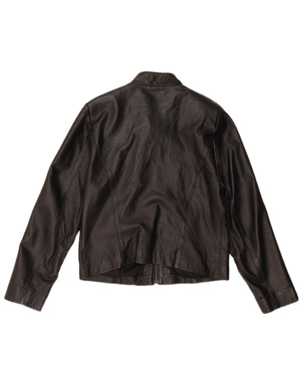 VINTAGE Veste en cuir crop femme UK 14 Cuir noir moyen