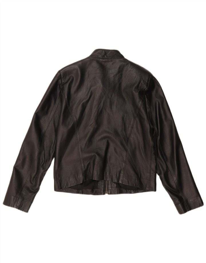 VINTAGE Veste en cuir crop femme UK 14 Cuir noir moyen