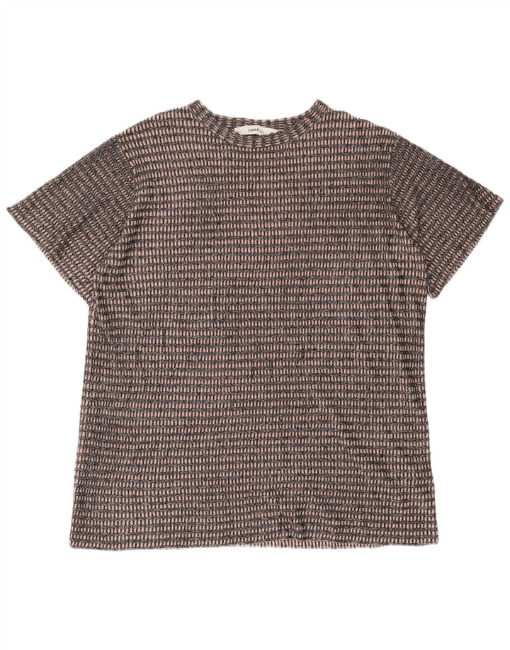 Zara Femme T-Shirt Oversize Top UK 14 Polyester Rayé Noir Moyen