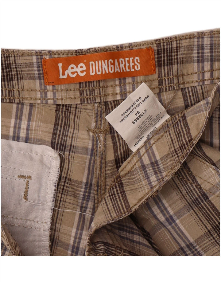 LEE Salopette Cargo Short W34 pour Homme en Coton à Carreaux Beige Large