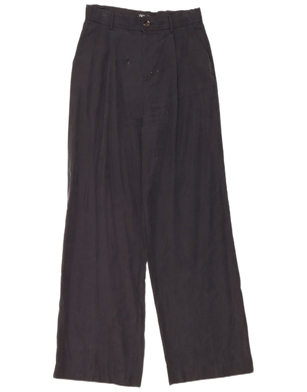 Zara Pantalon Chino Taille Haute Jambe Large Femme Moyen W28 L32 Bleu Marine