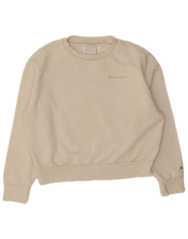 Champion Sweat-shirt surdimensionné pour femme UK 16 Grand coton blanc cassé