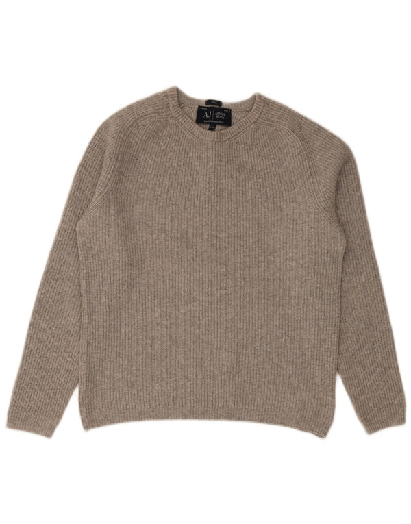 Armani Pull à col rond coupe ajustée pour homme en coton gris Large