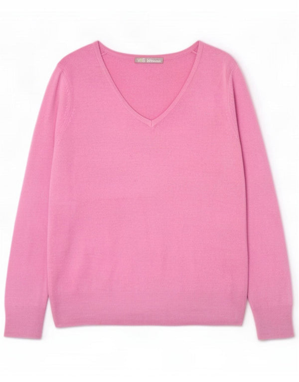 Marks & Spencer Pull col en V pour femme UK 14 Large Acrylique rose