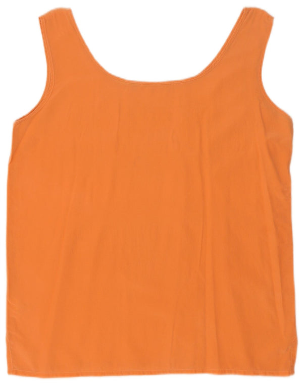 vintage Femme Blouse Sans Manches Top UK 14 Soie Orange Moyenne