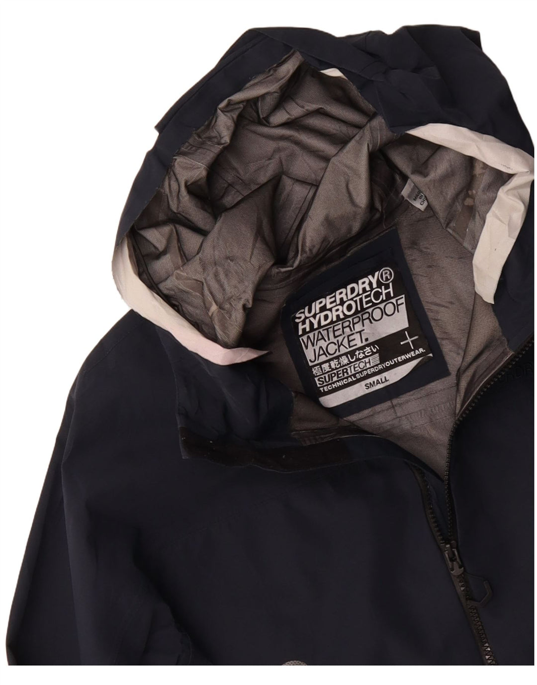 SUPERDRY Veste imperméable à capuche pour hommes UK 36 Small Bleu Marine Polyester