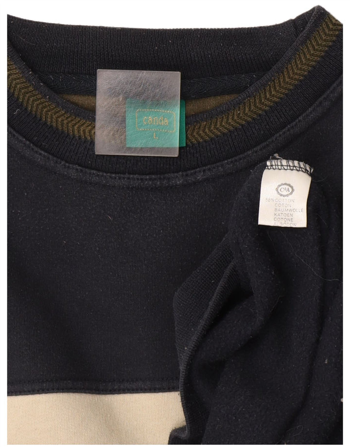 Canda Sweat-shirt graphique pour homme en coton color block bleu marine Taille L