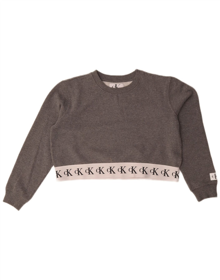 Calvin Klein Jeans Sweat-shirt court pour femme UK 14 Gris moyen