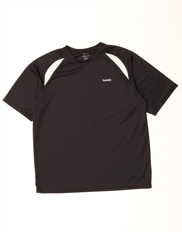 REEBOK Mens T-Shirt Top Medium Black Colourblock Polyester