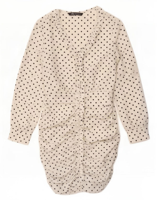 Zara Robe moulante à manches longues pour femme UK 42, pois blancs moyens