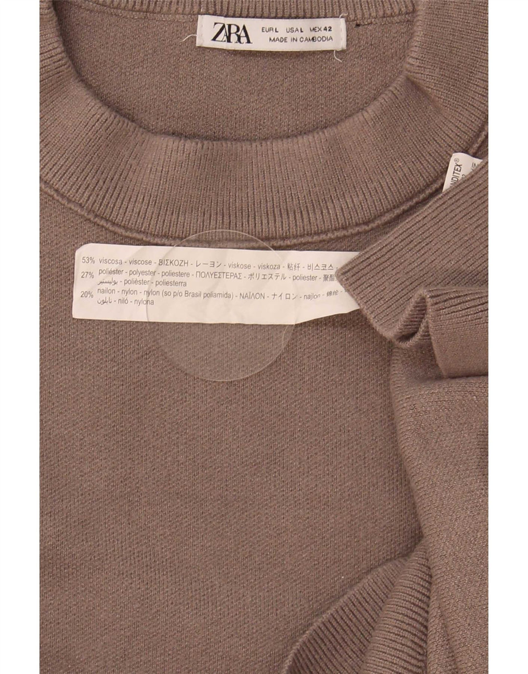 Zara Pull à col rond pour homme Large Marron Viscose