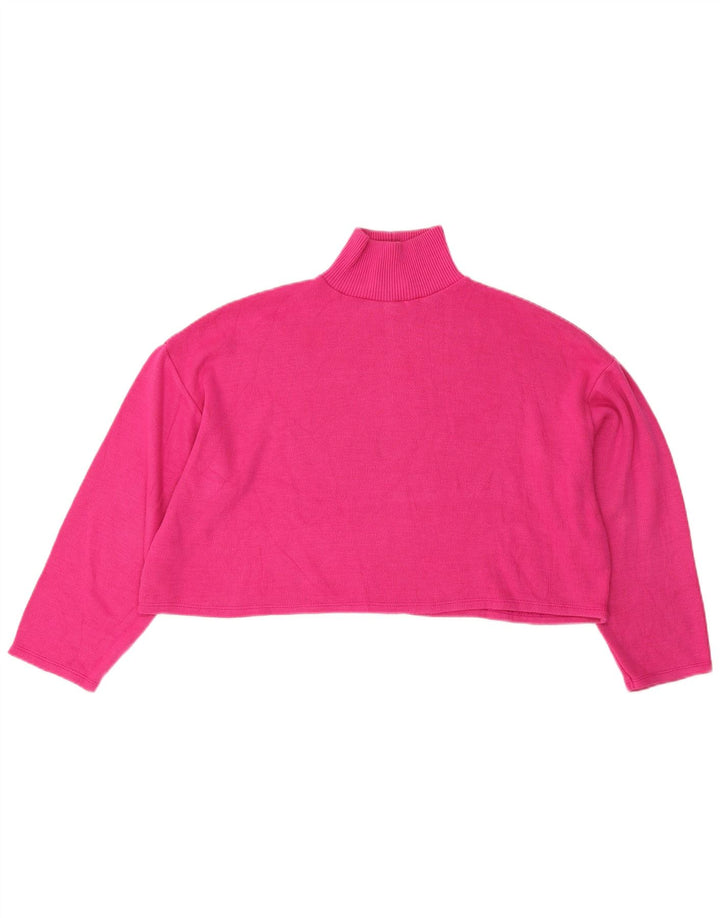 Zara Femme Crop Oversize Top Manches Longues UK 12 Rose Moyen Polyester