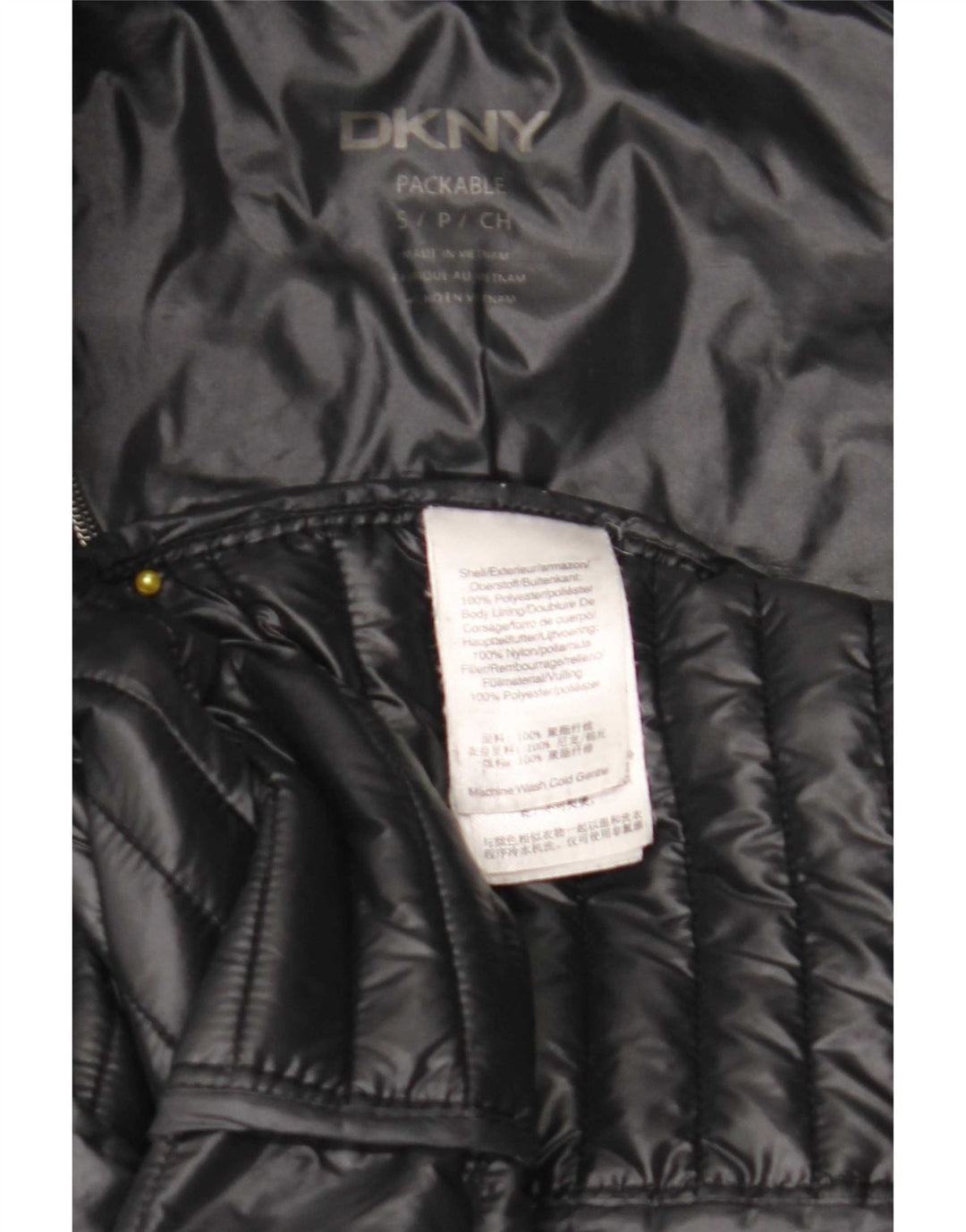 Dkny Manteau rembourré à capuche pour femme UK 10 Petit Noir Polyester