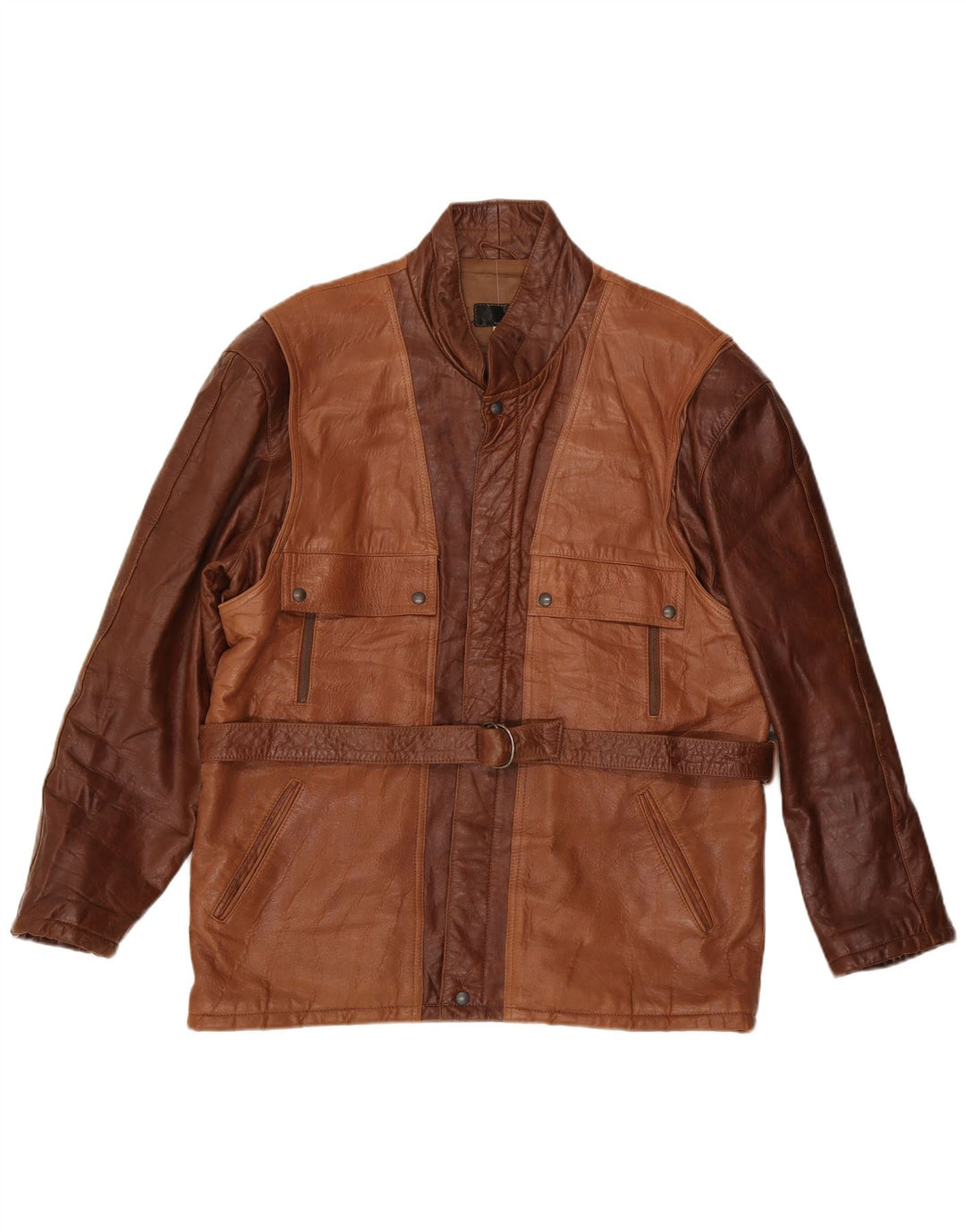 Veste en cuir homme vintage IT 52 XL Cuir colour block marron