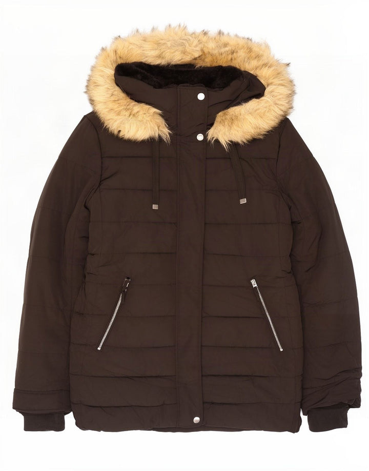 Zara Veste matelassée à capuche pour femme UK 20 2XL Noir Polyester