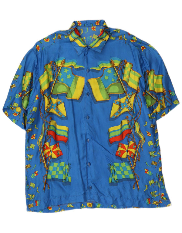 Vintage Homme Motif Abstrait Chemise À Manches Courtes Grand Bleu