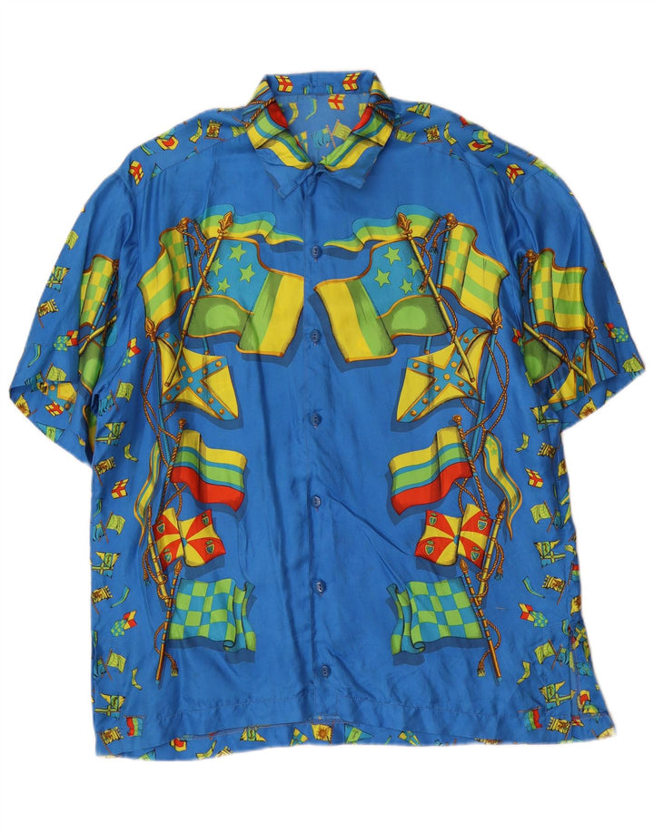 Vintage Homme Motif Abstrait Chemise À Manches Courtes Grand Bleu
