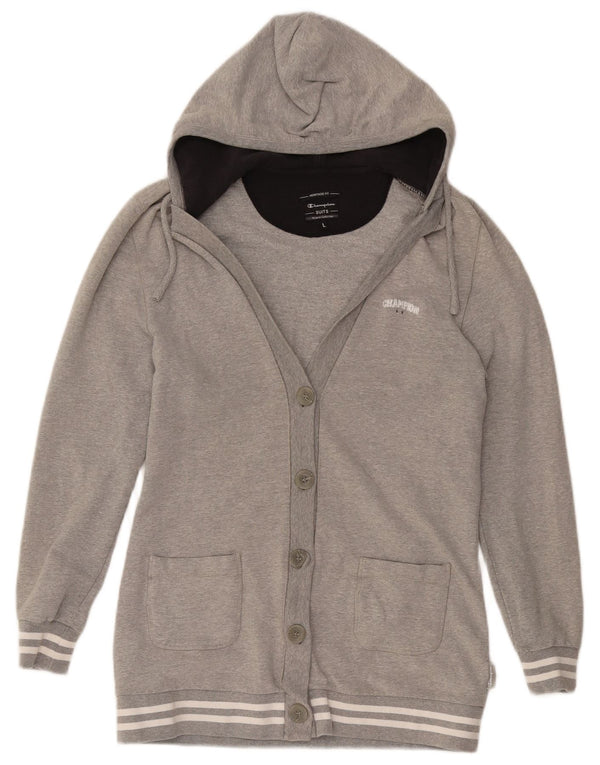 CHAMPION Cardigan à capuche pour femme UK 14 Large Gris Coton