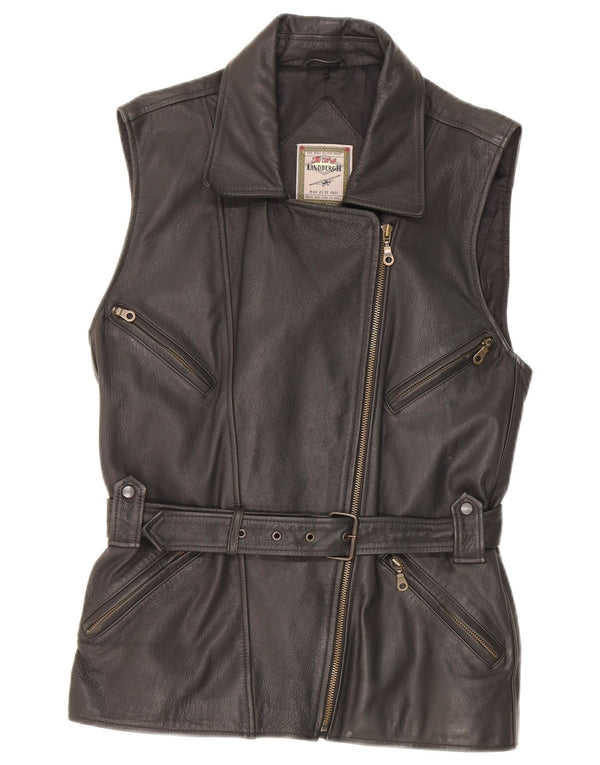 gilet en cuir femme vintage EU 38 Moyen Noir