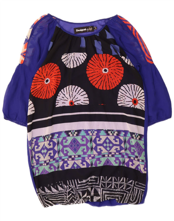 Desigual Robe caftan graphique à manches 3/4 pour femme UK 14 Bleu moyen Patchwork