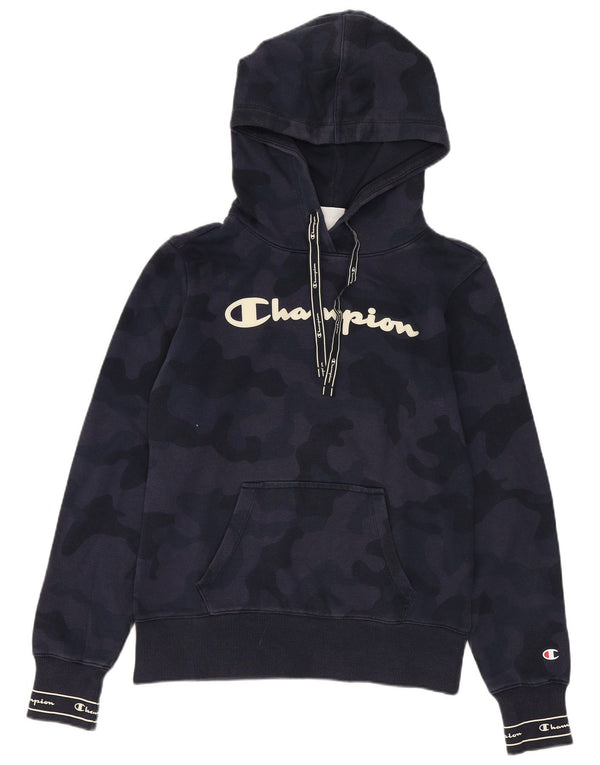 CHAMPION Pull à capuche graphique pour femme UK 10 Petit camouflage bleu marine