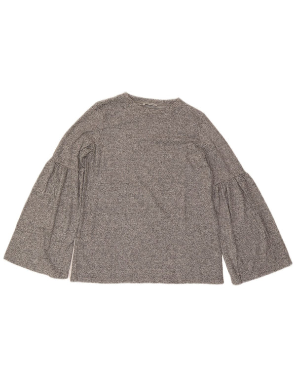 Zara Womens Trafaluc Blouse à manches longues Top UK 14 Gris moyen moucheté